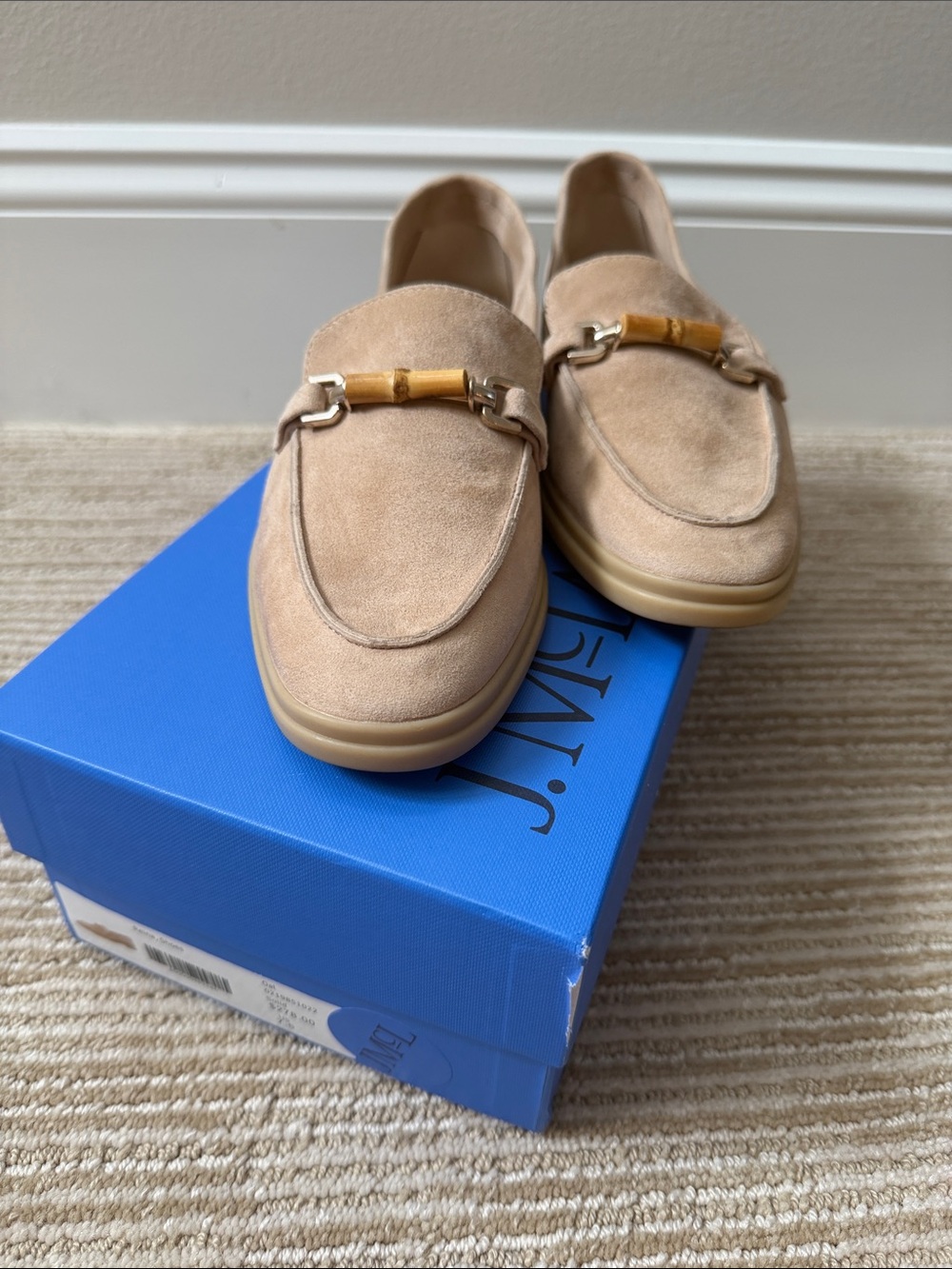 J.McLaughlin Beige Suede Loafers with Bamboo Bit